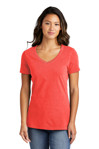 Port & Company Ladies Beach Wash Garment-Dyed V-Neck Tee (Poppy)