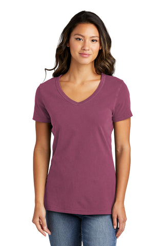 Port & Company Ladies Beach Wash Garment-Dyed V-Neck Tee (Vintage Raspberry)