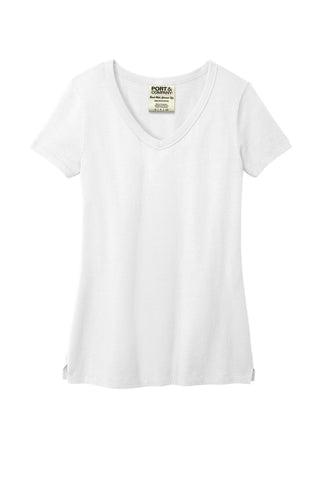 Port & Company Ladies Beach Wash Garment-Dyed V-Neck Tee (White)