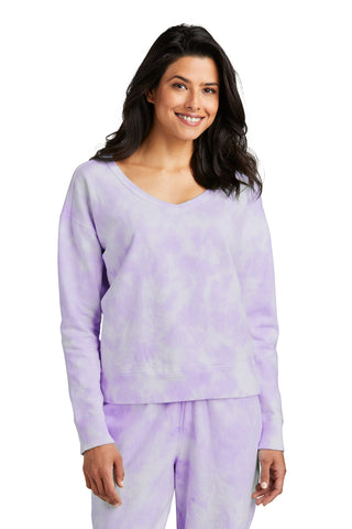 Port & Company Ladies Beach Wash Cloud Tie-Dye V-Neck Sweatshirt (Amethyst)