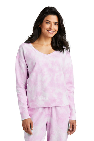 Port & Company Ladies Beach Wash Cloud Tie-Dye V-Neck Sweatshirt (Cerise Pink)