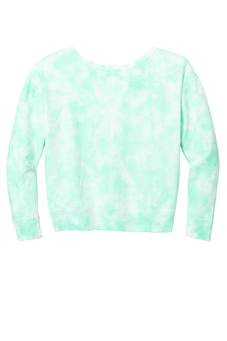 Port & Company Ladies Beach Wash Cloud Tie-Dye V-Neck Sweatshirt (Cool Mint)