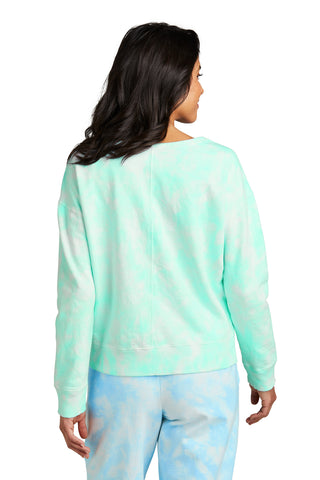 Port & Company Ladies Beach Wash Cloud Tie-Dye V-Neck Sweatshirt (Cool Mint)