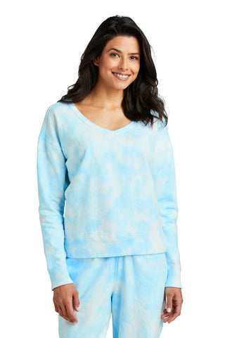 Port & Company Ladies Beach Wash Cloud Tie-Dye V-Neck Sweatshirt (Glacier)