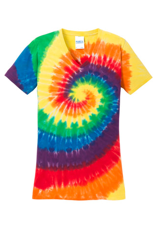 Port & Company Ladies Tie-Dye V-Neck Tee (Rainbow)