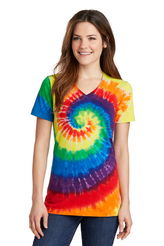 Port & Company Ladies Tie-Dye V-Neck Tee (Rainbow)