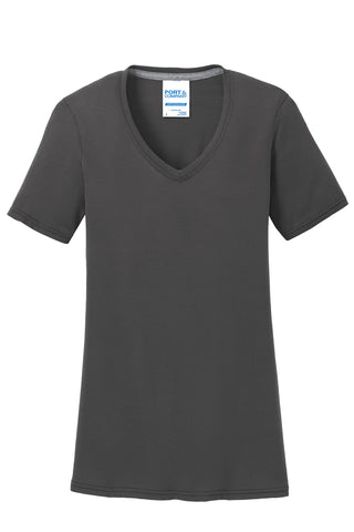 Port & Company Ladies Performance Blend V-Neck Tee (Charcoal)