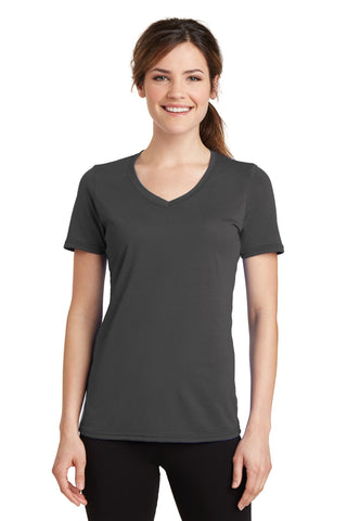 Port & Company Ladies Performance Blend V-Neck Tee (Charcoal)