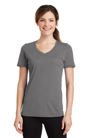 Port & Company Ladies Performance Blend V-Neck Tee (Medium Grey)