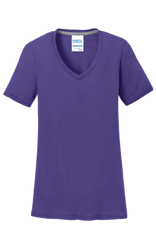 Port & Company Ladies Performance Blend V-Neck Tee (Purple)