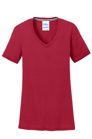 Port & Company Ladies Performance Blend V-Neck Tee (Red)
