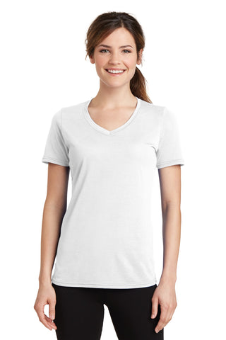 Port & Company Ladies Performance Blend V-Neck Tee (White)