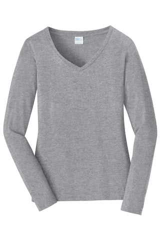 Port & Company Ladies Long Sleeve Fan Favorite V-Neck Tee (Athletic Heather)