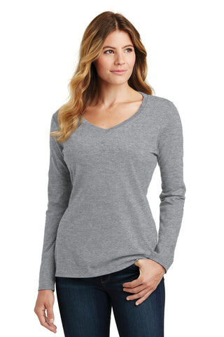 Port & Company Ladies Long Sleeve Fan Favorite V-Neck Tee (Athletic Heather)