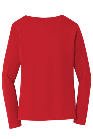 Port & Company Ladies Long Sleeve Fan Favorite V-Neck Tee (Bright Red)