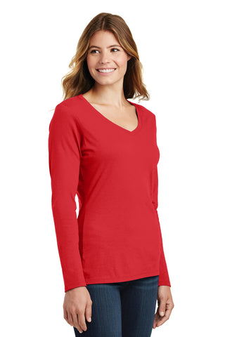 Port & Company Ladies Long Sleeve Fan Favorite V-Neck Tee (Bright Red)