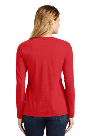 Port & Company Ladies Long Sleeve Fan Favorite V-Neck Tee (Bright Red)