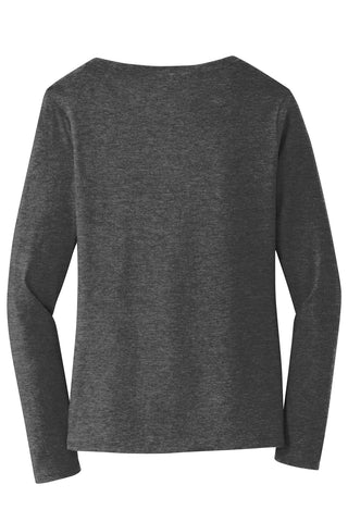 Port & Company Ladies Long Sleeve Fan Favorite V-Neck Tee (Dark Heather Grey)