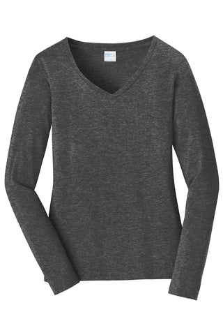 Port & Company Ladies Long Sleeve Fan Favorite V-Neck Tee (Dark Heather Grey)