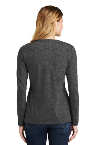 Port & Company Ladies Long Sleeve Fan Favorite V-Neck Tee (Dark Heather Grey)