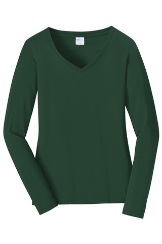 Port & Company Ladies Long Sleeve Fan Favorite V-Neck Tee (Forest Green)