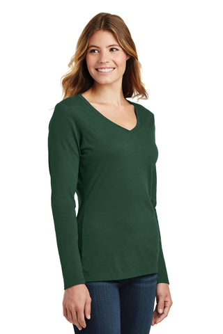 Port & Company Ladies Long Sleeve Fan Favorite V-Neck Tee (Forest Green)