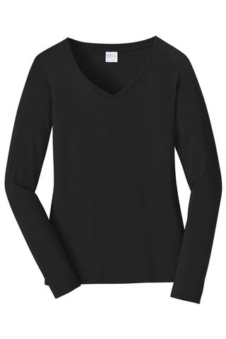 Port & Company Ladies Long Sleeve Fan Favorite V-Neck Tee (Jet Black)