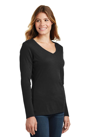 Port & Company Ladies Long Sleeve Fan Favorite V-Neck Tee (Jet Black)