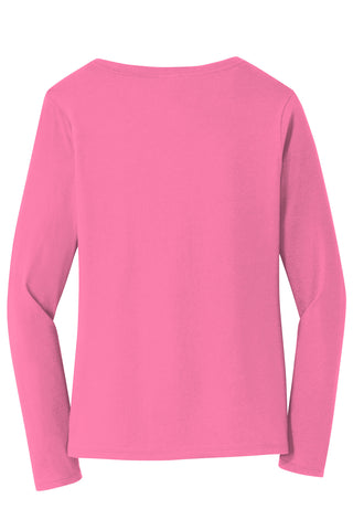 Port & Company Ladies Long Sleeve Fan Favorite V-Neck Tee (New Pink)