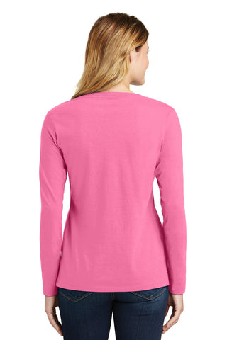 Port & Company Ladies Long Sleeve Fan Favorite V-Neck Tee (New Pink)