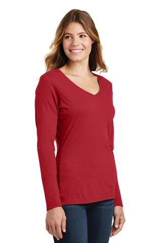 Port & Company Ladies Long Sleeve Fan Favorite V-Neck Tee (Team Cardinal)