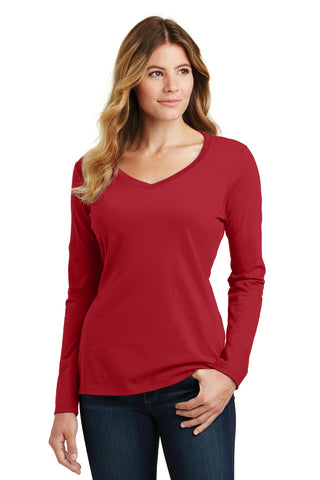 Port & Company Ladies Long Sleeve Fan Favorite V-Neck Tee (Team Cardinal)