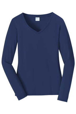 Port & Company Ladies Long Sleeve Fan Favorite V-Neck Tee (Team Navy)