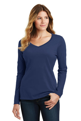 Port & Company Ladies Long Sleeve Fan Favorite V-Neck Tee (Team Navy)