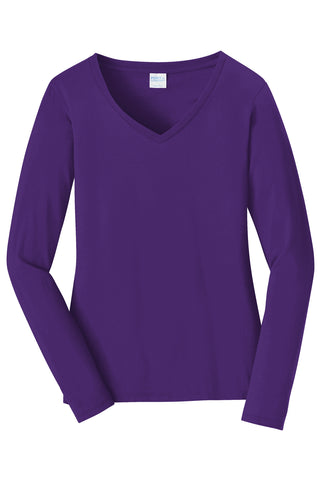 Port & Company Ladies Long Sleeve Fan Favorite V-Neck Tee (Team Purple)