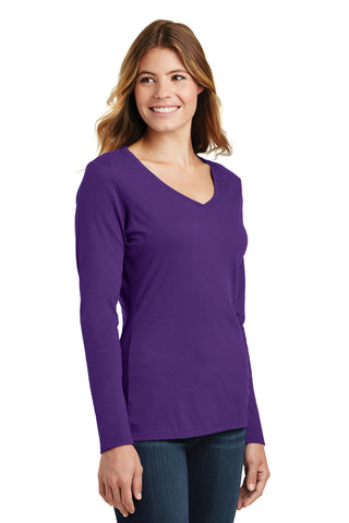 Port & Company Ladies Long Sleeve Fan Favorite V-Neck Tee (Team Purple)