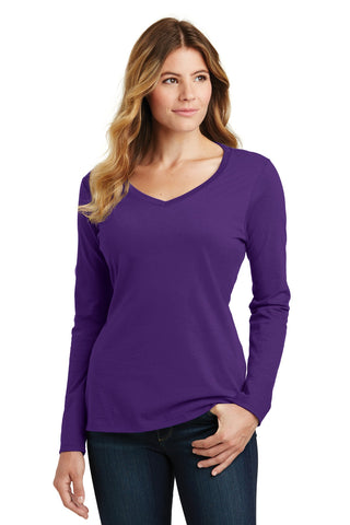 Port & Company Ladies Long Sleeve Fan Favorite V-Neck Tee (Team Purple)