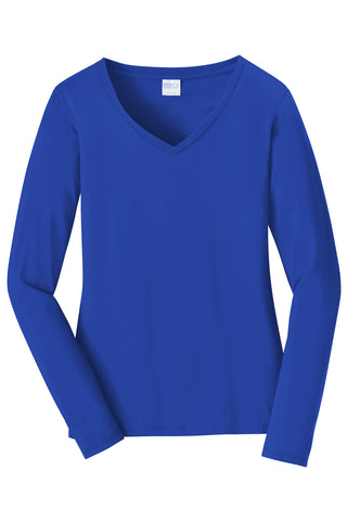 Port & Company Ladies Long Sleeve Fan Favorite V-Neck Tee (True Royal)