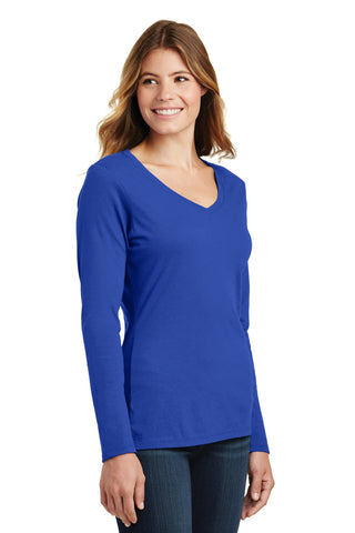 Port & Company Ladies Long Sleeve Fan Favorite V-Neck Tee (True Royal)