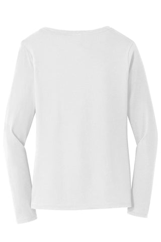 Port & Company Ladies Long Sleeve Fan Favorite V-Neck Tee (White)