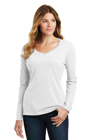 Port & Company Ladies Long Sleeve Fan Favorite V-Neck Tee (White)