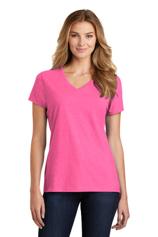 Port & Company Ladies Fan Favorite Blend V-Neck Tee (Neon Pink Heather)