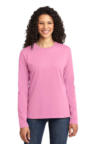 Port & Company Ladies Long Sleeve Core Cotton Tee (Candy Pink)