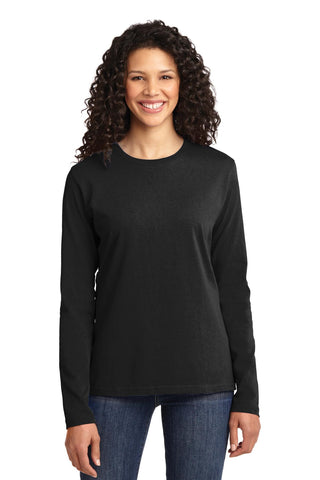 Port & Company Ladies Long Sleeve Core Cotton Tee (Jet Black)