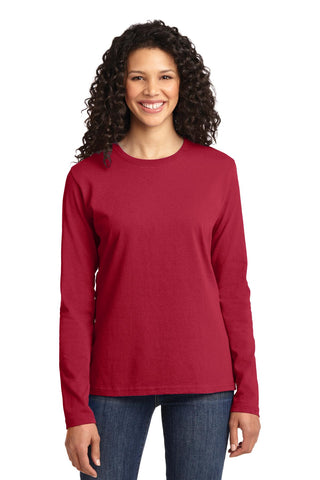 Port & Company Ladies Long Sleeve Core Cotton Tee (Red)