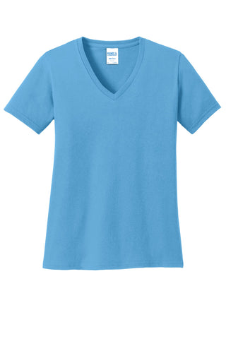 Port & Company Ladies Core Cotton V-Neck Tee (Aquatic Blue)