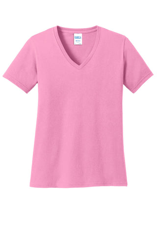 Port & Company Ladies Core Cotton V-Neck Tee (Candy Pink)