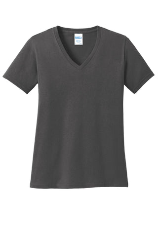 Port & Company Ladies Core Cotton V-Neck Tee (Charcoal)