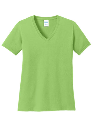 Port & Company Ladies Core Cotton V-Neck Tee (Lime)