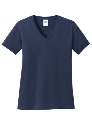 Port & Company Ladies Core Cotton V-Neck Tee (Navy)